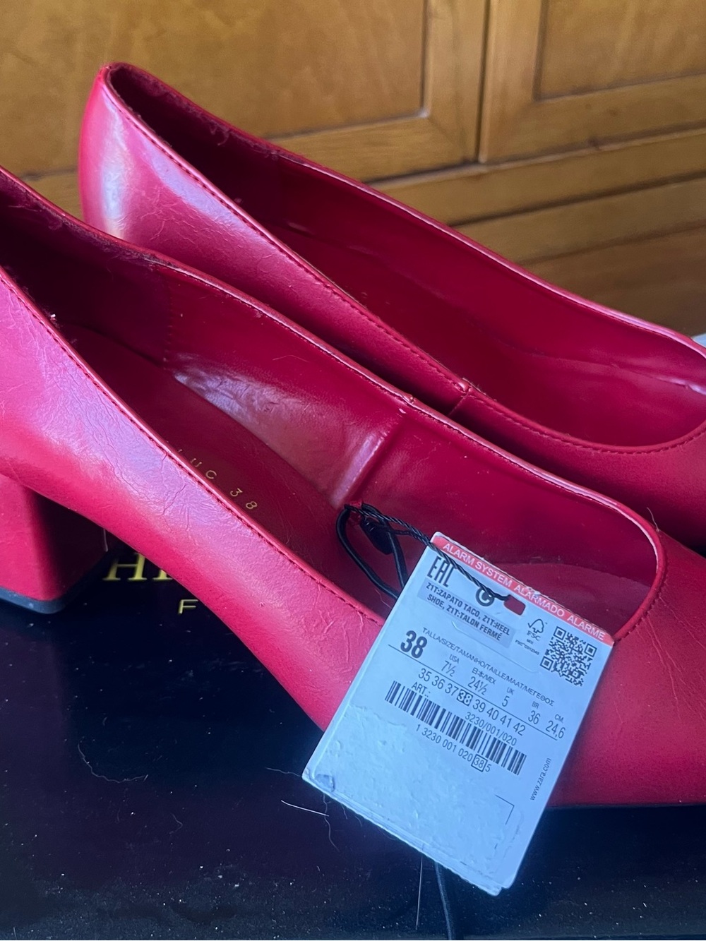 Zara Cherry Red Block Heel Pumps